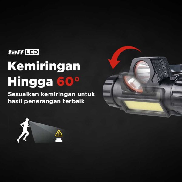 TaffLED Senter Kepala LED Headlight USB Rechargeable Q5 + COB - LE022
