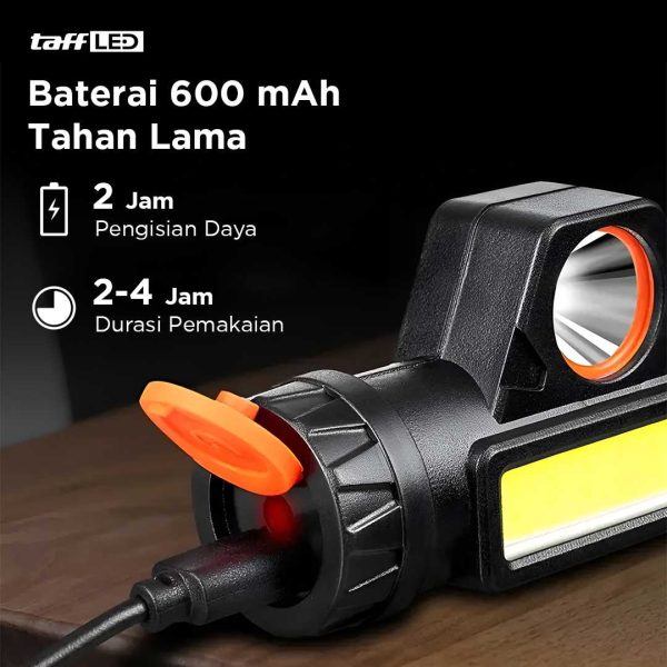 TaffLED Senter Kepala LED Headlight USB Rechargeable Q5 + COB - LE022