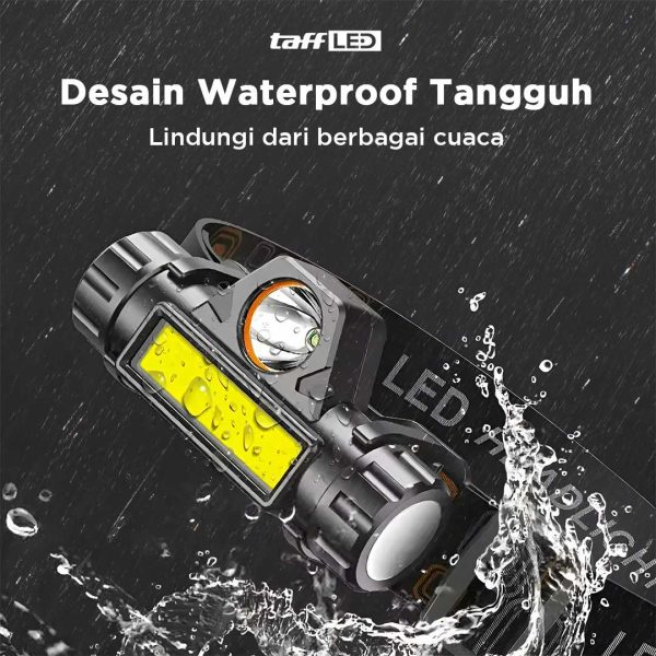 TaffLED Senter Kepala LED Headlight USB Rechargeable Q5 + COB - LE022