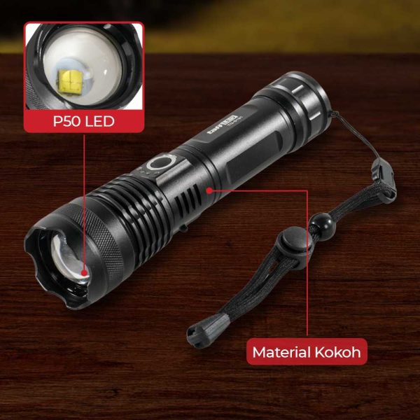 TaffLED Senter LED Long Range Zoom USB Rechargeable P50 -TG-S191-Black