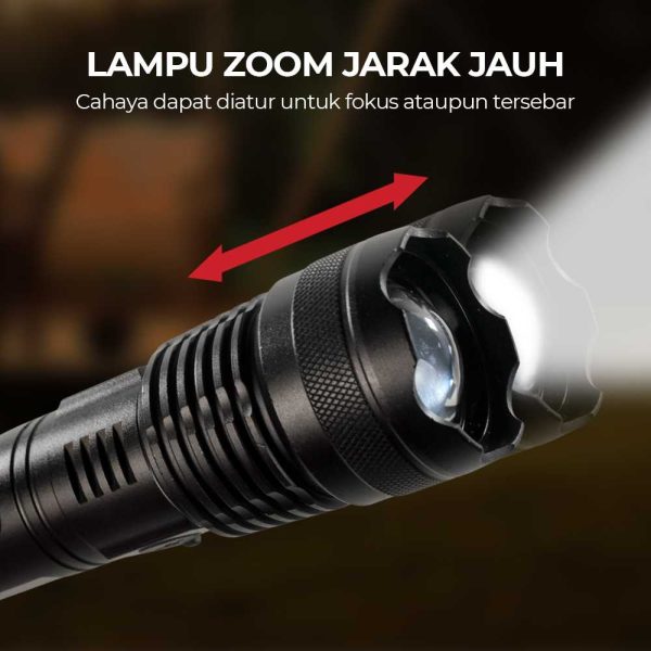 TaffLED Senter LED Long Range Zoom USB Rechargeable P50 -TG-S191-Black