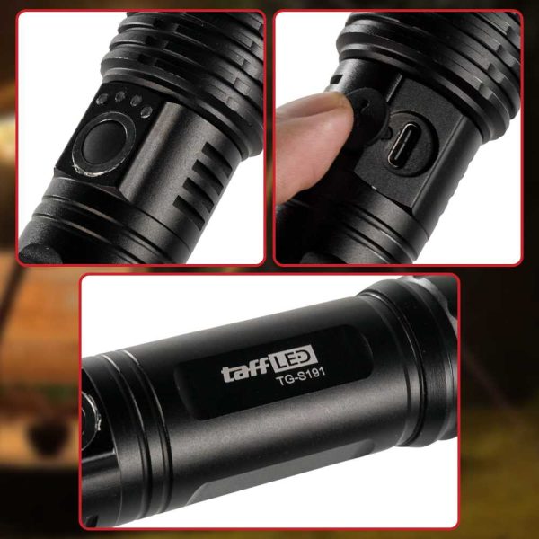 TaffLED Senter LED Long Range Zoom USB Rechargeable P50 -TG-S191-Black