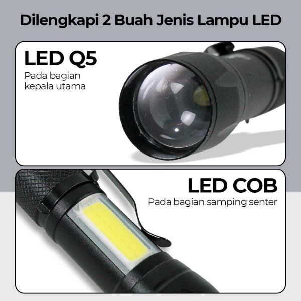 TaffLED Albinaly Senter LED USB Rechargeable Q5 + COB 2300 Lumens - 1517