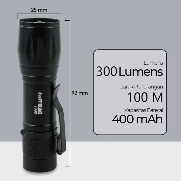 TaffLED Albinaly Senter LED USB Rechargeable Q5 + COB 2300 Lumens - 1517