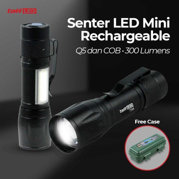 taffled-senter-led-mini-rechargeable-q5-dan-cob-300-lumens-7098 TaffLED Senter LED Mini Battery Rechargeable Q5 + COB 300 Lumens