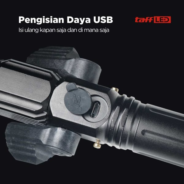 TaffLED Senter LED Telescopic Zoom Cree XM-L T6 + 2 x XPE 15000 Lumens - KS-737
