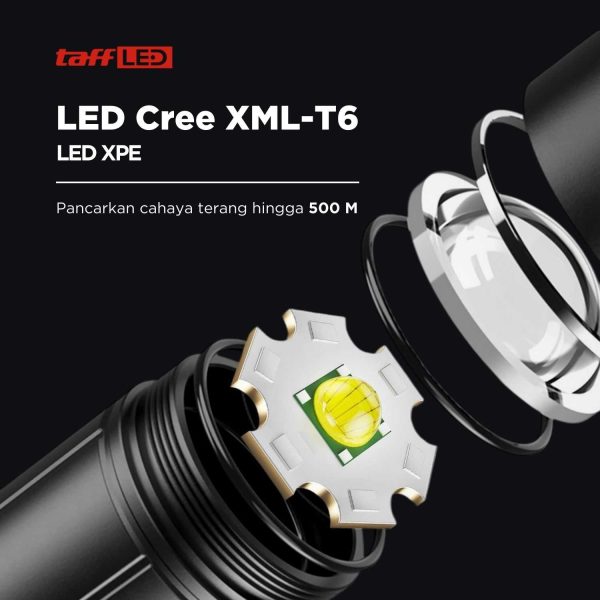 TaffLED Senter LED Telescopic Zoom Cree XM-L T6 + 2 x XPE 15000 Lumens - KS-737