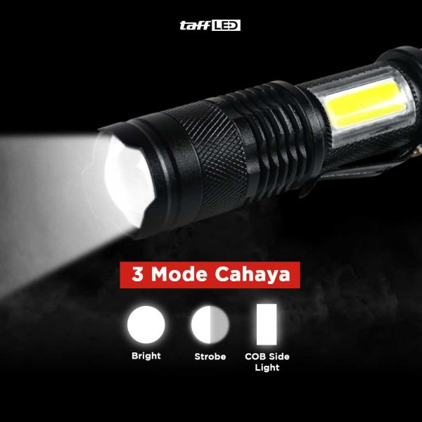 TaffLED Senter LED 3800 Lumens Waaterproof Zoomable Pocketman P1 COB