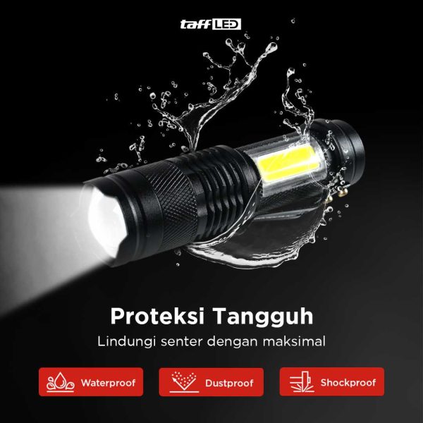 TaffLED Senter LED 3800 Lumens Waaterproof Zoomable Pocketman P1 COB