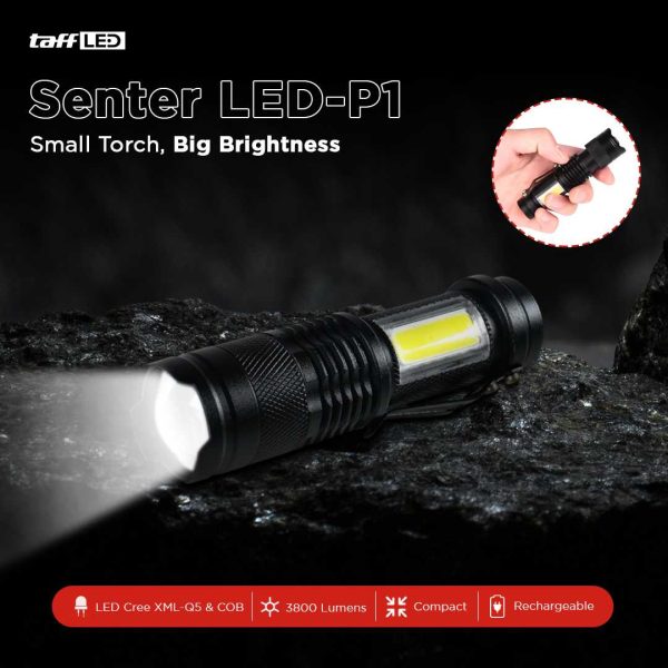 TaffLED Senter LED 3800 Lumens Waaterproof Zoomable Pocketman P1 COB