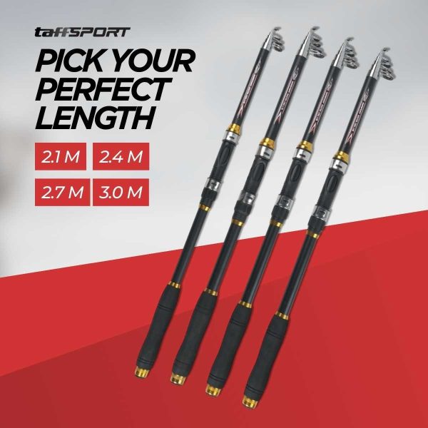 TaffSPORT Joran Pancing Antena Portable Telescopic Fishing Rod Pole Carbon Fiber 2.7M - C562L - Black