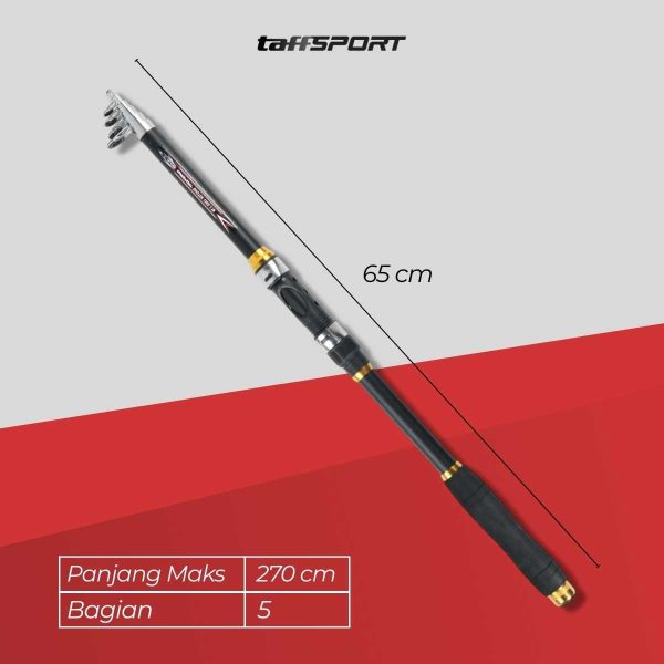 TaffSPORT Joran Pancing Antena Portable Telescopic Fishing Rod Pole Carbon Fiber 2.7M - C562L - Black