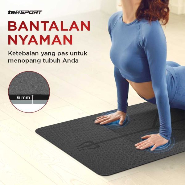 TaffSPORT Karpet Pilates Yoga Mat Anti Slip TPE 183 x 61 CM - PROlite 60 Hitam