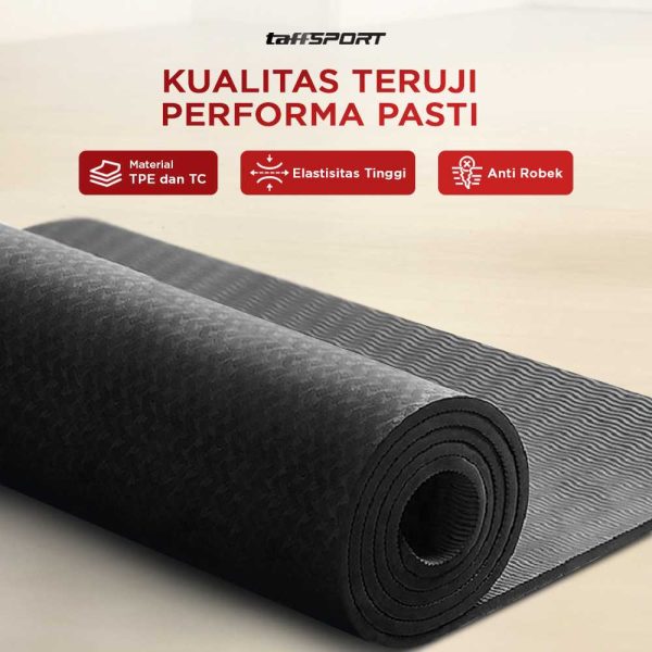 TaffSPORT Karpet Pilates Yoga Mat Anti Slip TPE 183 x 61 CM - PROlite 60 Hitam