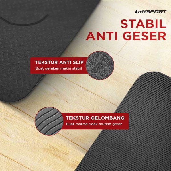 TaffSPORT Karpet Pilates Yoga Mat Anti Slip TPE 183 x 61 CM - PROlite 60 Hitam