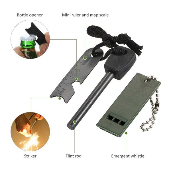 TaffSPORT Outdoor Survival Magnesium Flint Stone with Whistle - JD1422 - Black