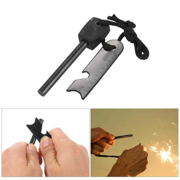 TaffSPORT Outdoor Survival Magnesium Flint Stone with Whistle - JD1422 - Black
