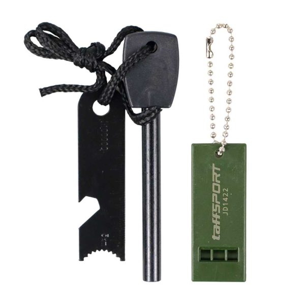 TaffSPORT Outdoor Survival Magnesium Flint Stone with Whistle - JD1422 - Black