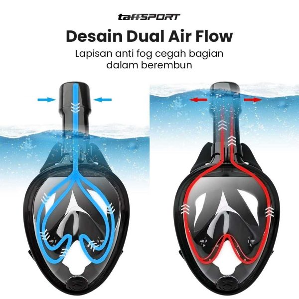 TaffSPORT Masker Full Face Scuba Diving Snorkeling- M2068G - Black