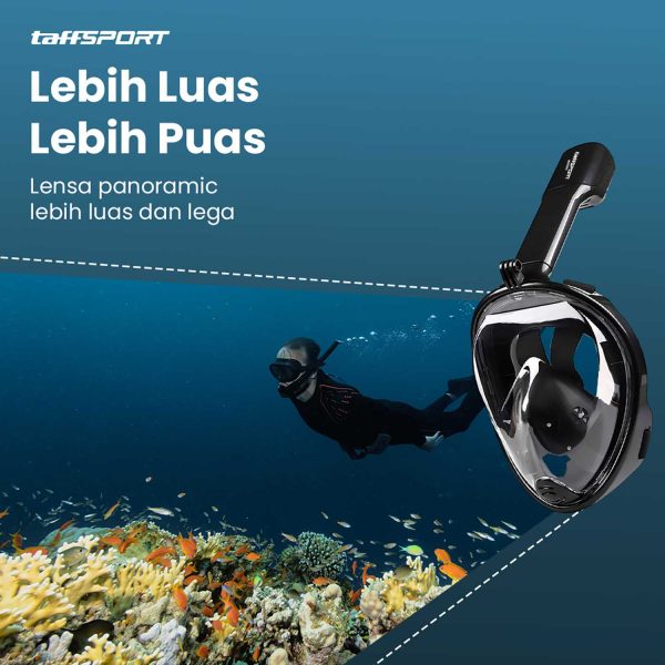 TaffSPORT Masker Full Face Scuba Diving Snorkeling- M2068G - Black