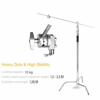 TaffSTUDIO C Light Stand Tripod Studio Lighting Photography 130 cm with Extension Arm - CD-50