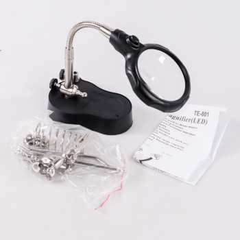 Taffware Alat Pegangan Solder Helping Hand LED Kaca Pembesar 3.5X - TE-801