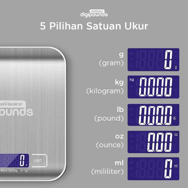 Taffware Digipounds Timbangan Dapur Digital Kitchen Scale 5kg 1g - Z1S