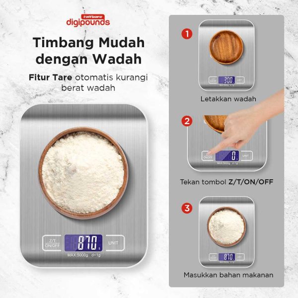Taffware Digipounds Timbangan Dapur Digital Kitchen Scale 5kg 1g - Z1S