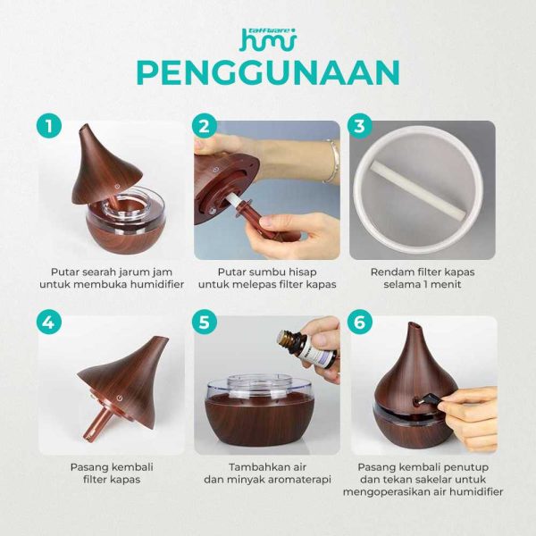 Taffware Air Humidifier Ultrasonic Wood Grain 300ml - Humi K-H98