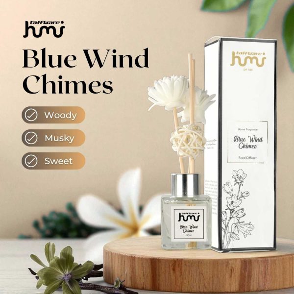Taffware HUMI Parfum Ruangan Aroma Diffuser Reed Rattan Sticks Blue Wind Chimes 50ml - DF-100