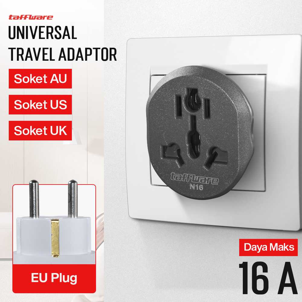 Taffware Loop Universal Travel Adapter AU US UK to EU Plug 16A - N16