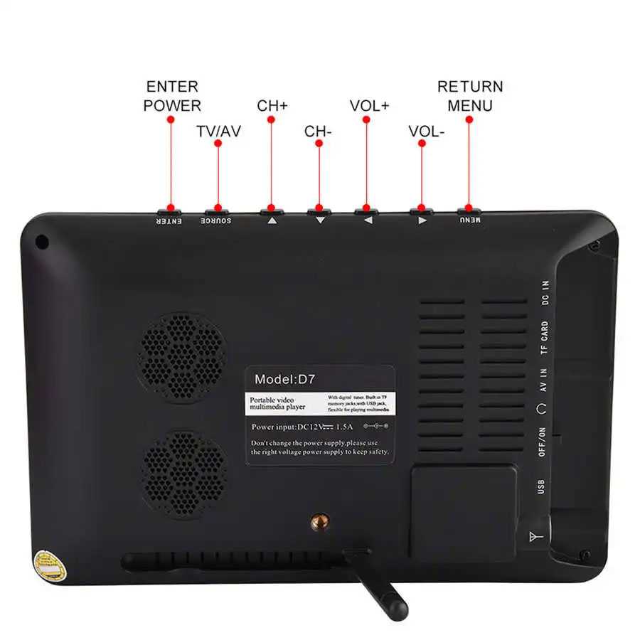 Taffware Portable TV Monitor 7 Inch DVB-T2 - D7 - Black