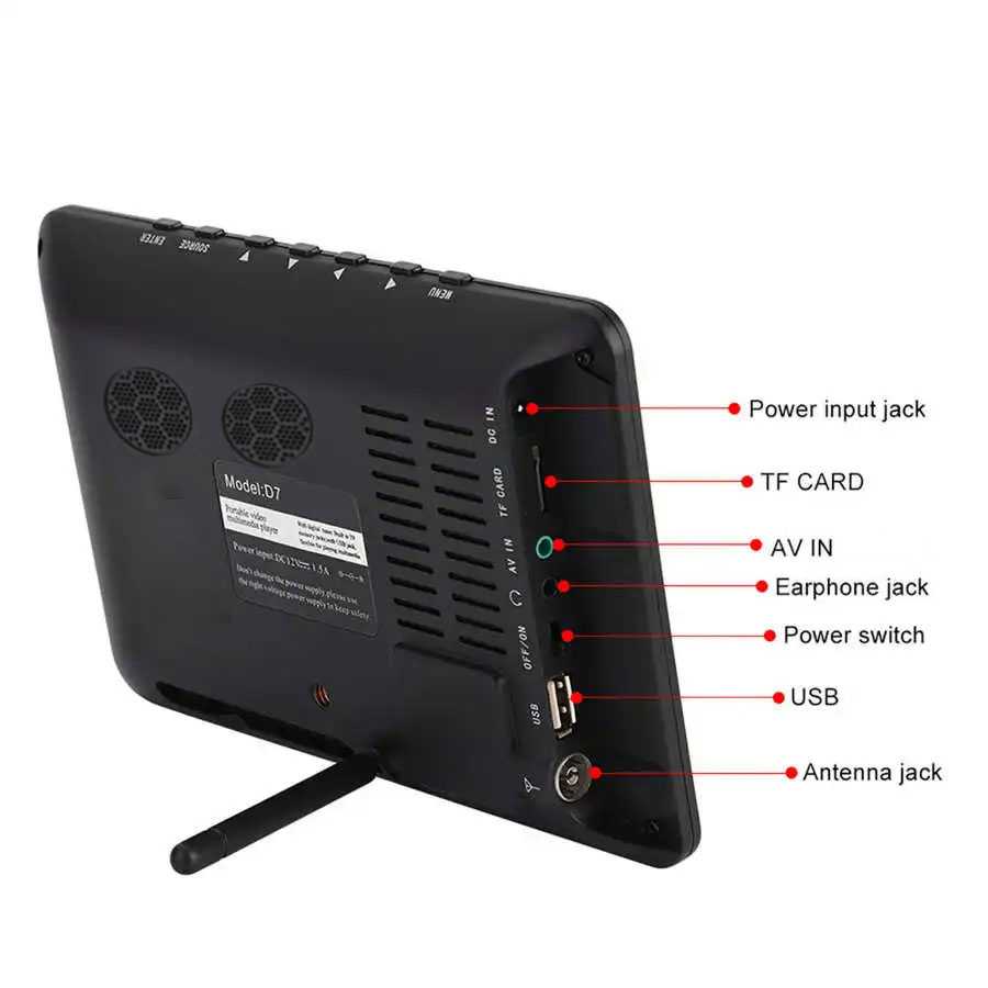 Taffware Portable TV Monitor 7 Inch DVB-T2 - D7 - Black