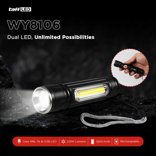 TaffLED Senter LED Lantera USB Rechargeable Cree XML T6 + COB 2300 Lumens - WY8106