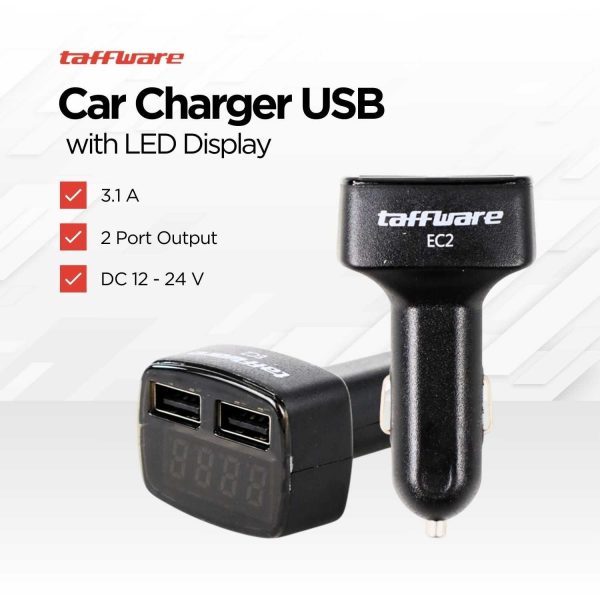 Taffware Dual USB Car Charger with LED Display - EC2