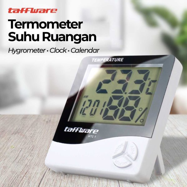 Taffware Digital Multifunction Temperature Humidity Meter + Clock Date Calender - HTC-1 - White
