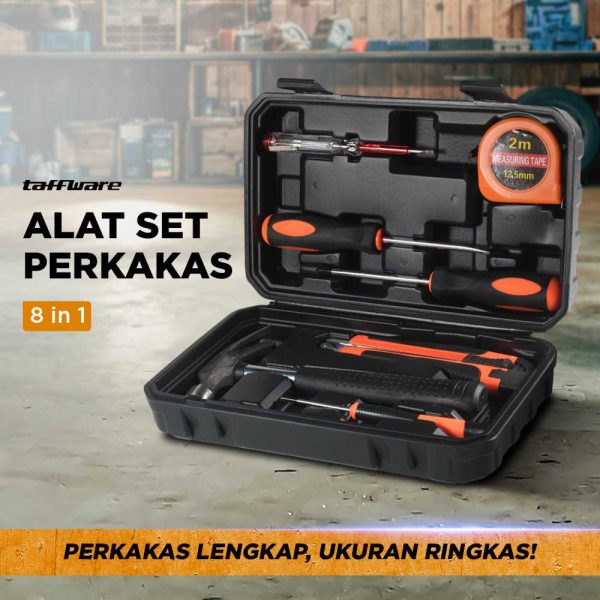 Taffware Alat Set Perkakas Palu Obeng Cutter Meteran 8 in 1