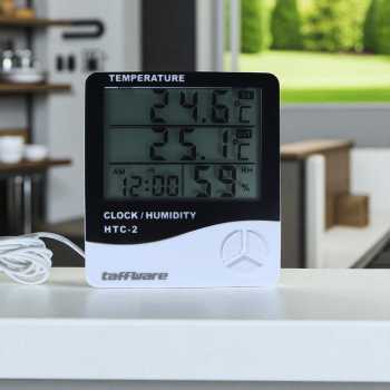 Taffware Alat Ukur Suhu Kelembapan Digital dengan Jam Alarm Kalender - HTC-2