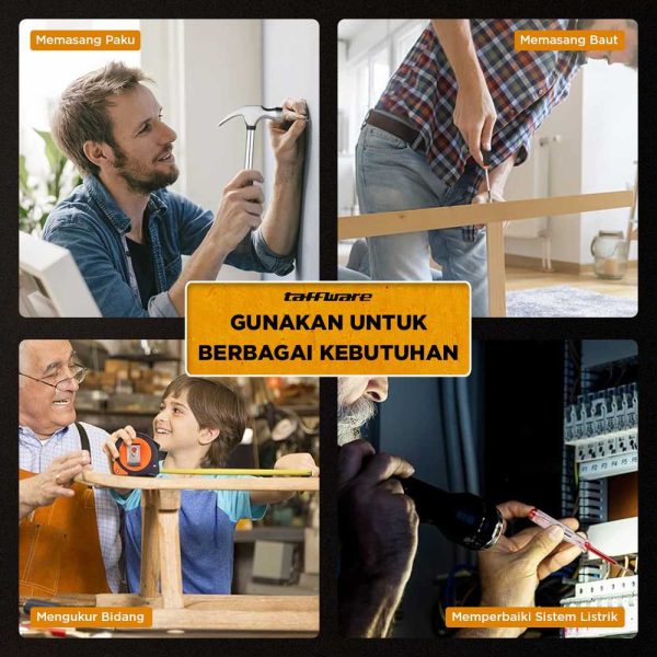 Taffware Alat Set Perkakas Palu Obeng Cutter Meteran 8 in 1