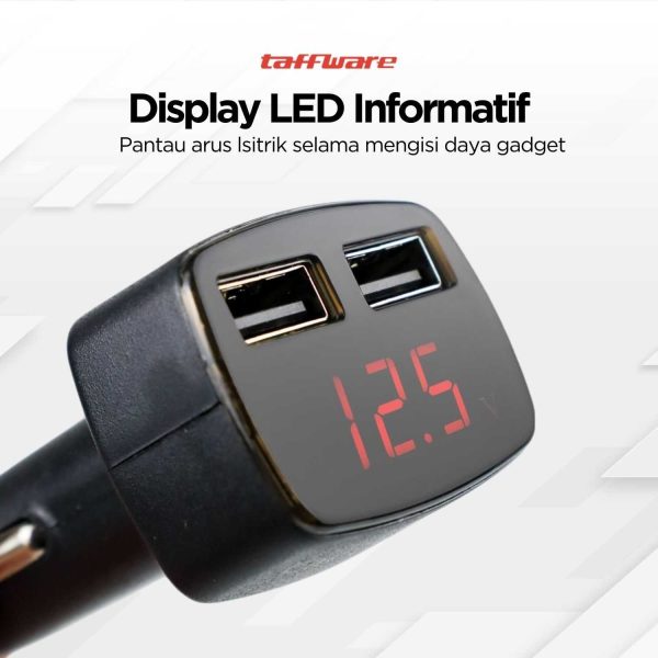 Taffware Dual USB Car Charger with LED Display - EC2