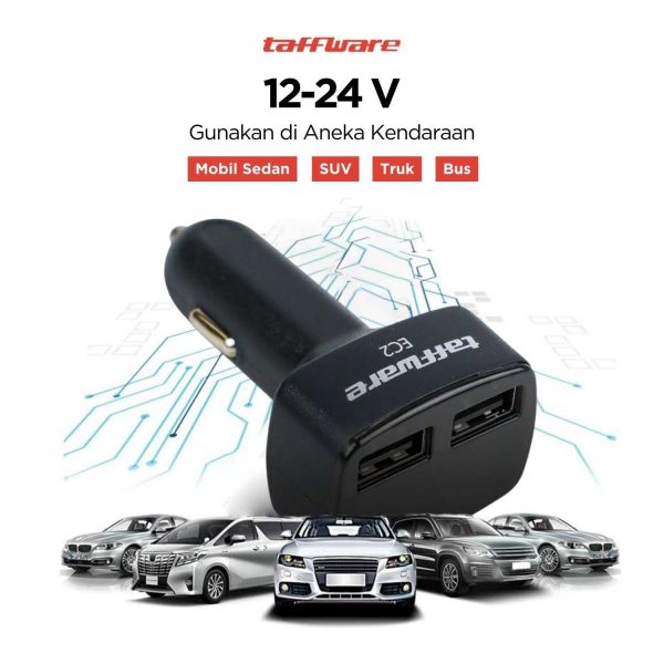 Taffware Dual USB Car Charger with LED Display - EC2