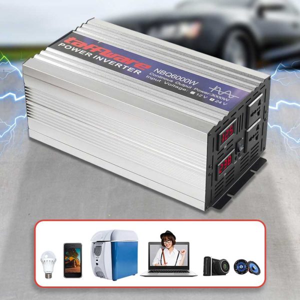 Taffware Power Inverter Mobil Pure Sine Wave DC 24V to AC 220V 6000W - NBQ6000W