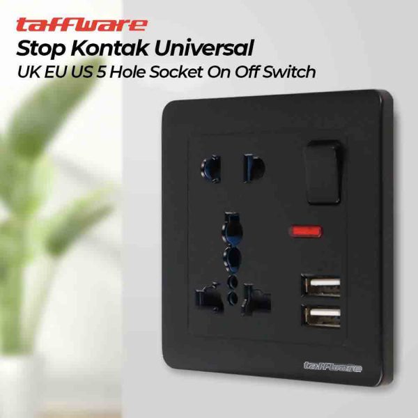 Taffware Stop Kontak Universal UK EU US 5 Hole Socket On Off Switch - DZ-E2-11