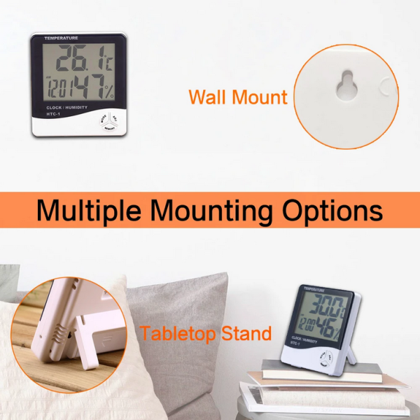 Taffware Digital Multifunction Temperature Humidity Meter + Clock Date Calender - HTC-1 - White