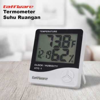Taffware Termometer Suhu Ruangan Humidity Hygrometer Clock Calendar - HTC-1