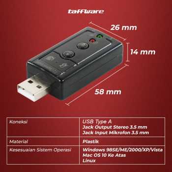 Taffware USB External Sound Card Adapter 7.1 Channel 3.5mm Mic Audio - TC-03