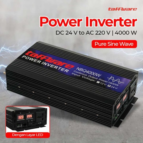 Taffware Power Inverter Mobil Pure Sine Wave DC 24V to AC 220V 4000W - NBQ4000W
