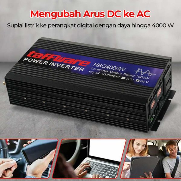 Taffware Power Inverter Mobil Pure Sine Wave DC 24V to AC 220V 4000W - NBQ4000W