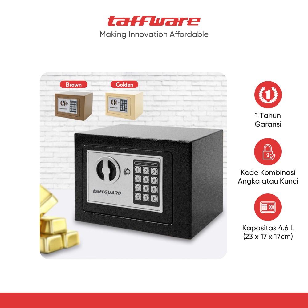 Taffware Brankas Mini Electric Password Safe Deposit Box 4.6L - 17E ...