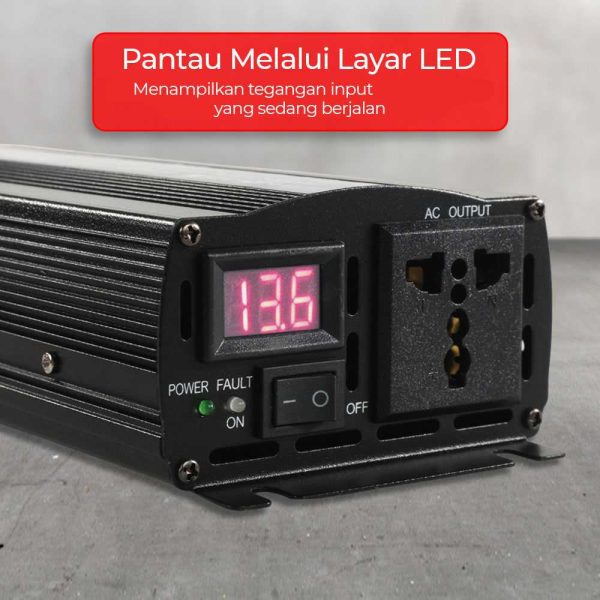Taffware Power Inverter Mobil Pure Sine Wave DC 12V to AC 220V 1600W - NBQ1600W